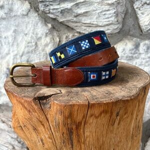 Nautical Flag Belt 34 Navy Metal Buckle Leather Details